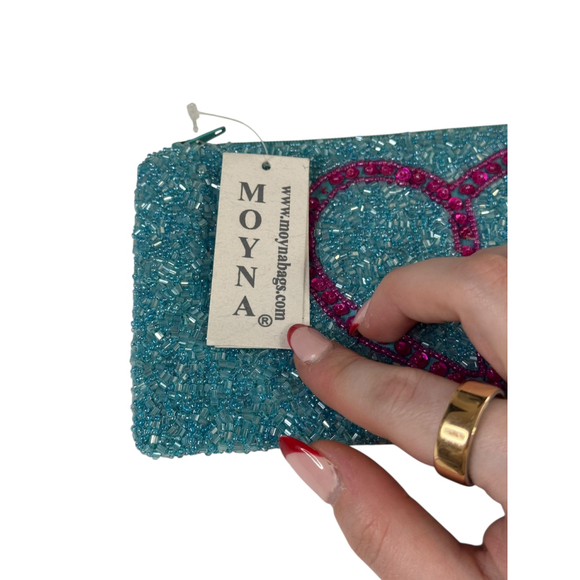 Women's Moyna Beaded Peace Sign Clutch One Size Turquoise Pink - Picture 6 of 6